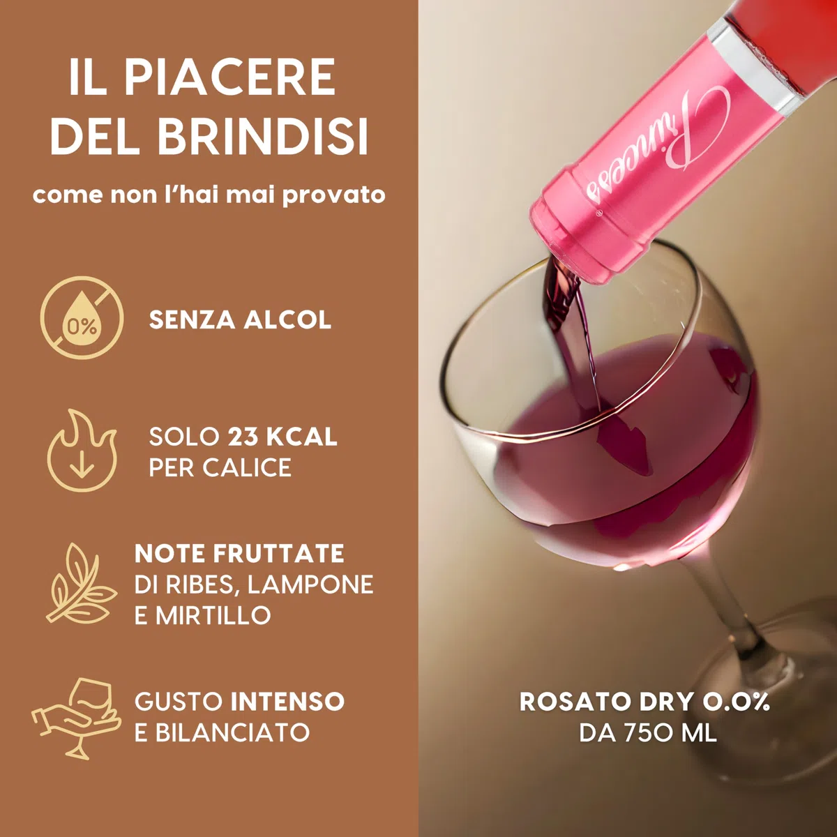 ALTERNATIVA Rosato Dry Analcolico 0.0% - Dealcolato Italiano Senza Alcol - Ideale per Celebrazioni e Regali - Bottiglia da 750ml Alcool Free