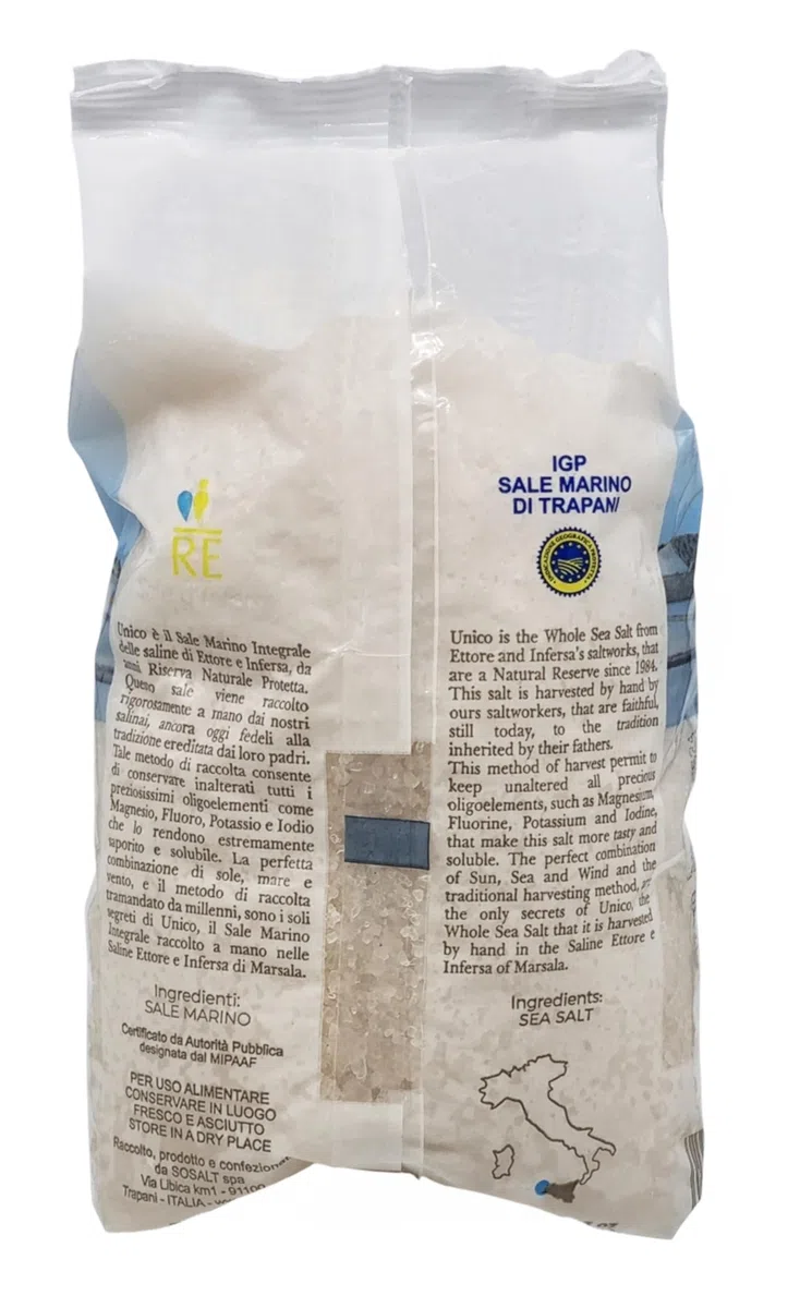 Sicilia Bedda - SALE MARINO DI TRAPANI INTEGRALE - SOSALT - 12 KG (12 Confezioni da 1 KG, UNICO INTEGRALE GROSSO IGP)
