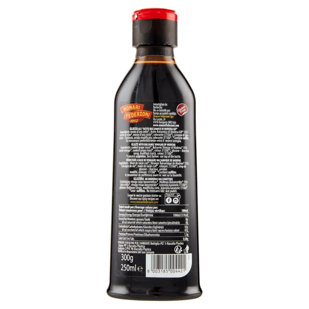 Confezione da 3 Monari Federzoni Glassa all'Aceto Balsamico di Modena,300g + 1 Confezione di Talco Felce Azzurra in omaggio, Busta da 100g