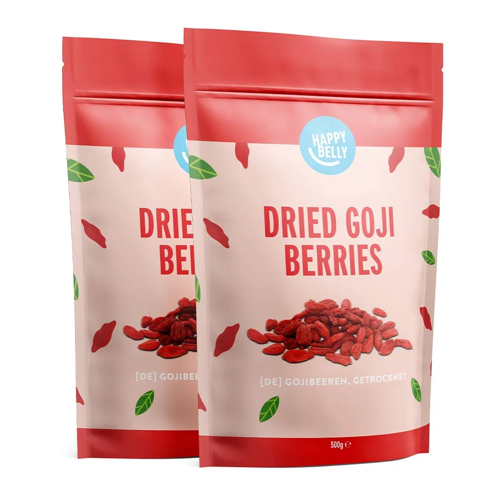 Marchio Amazon - Happy Belly Bacche di Goji Essiccate, 500g, Confezione da 2