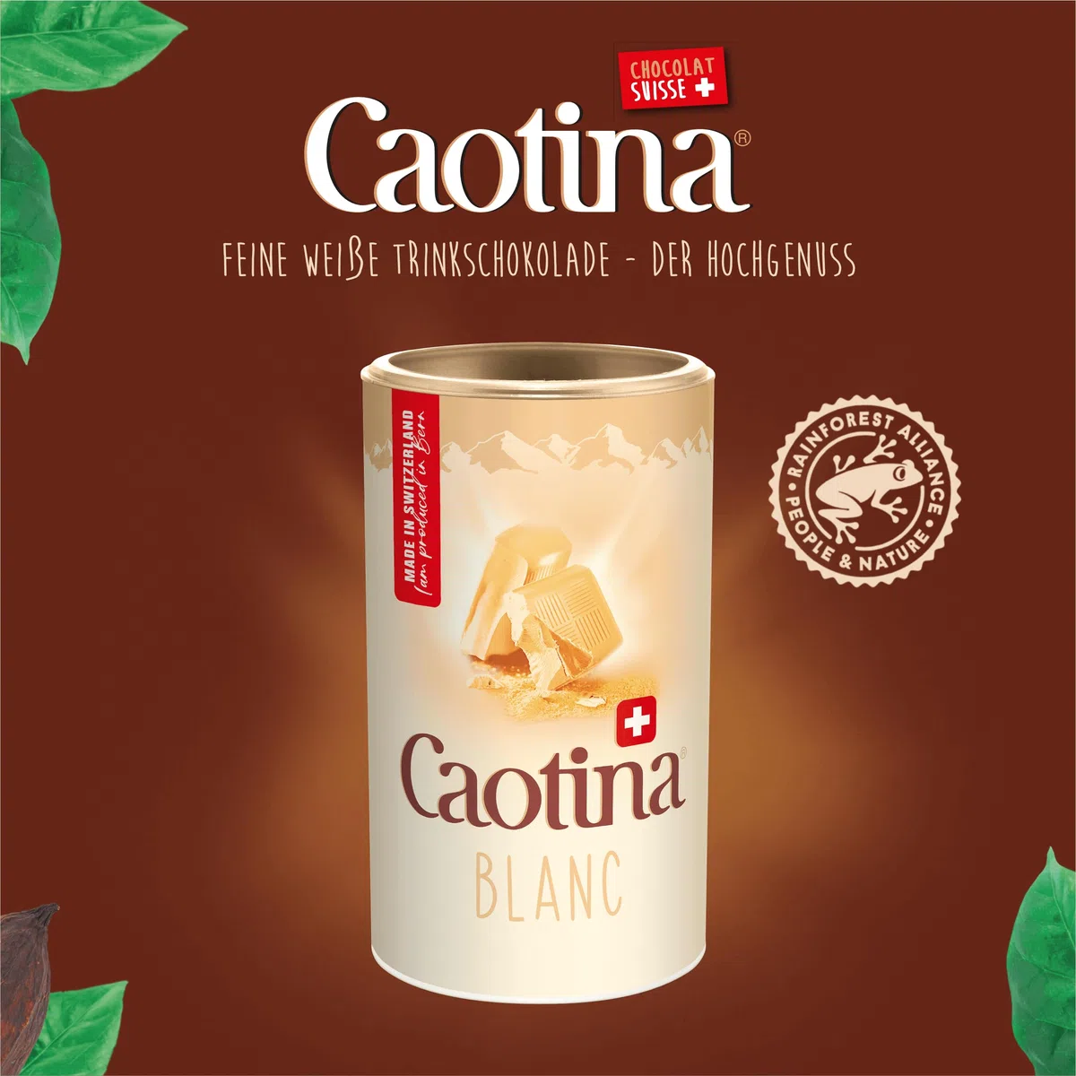 Caotina Blanc, cioccolato bianco da bere, cacao in polvere con il miglior cioccolato bianco svizzero, cioccolata calda sostenibile e certificata, 1x500g