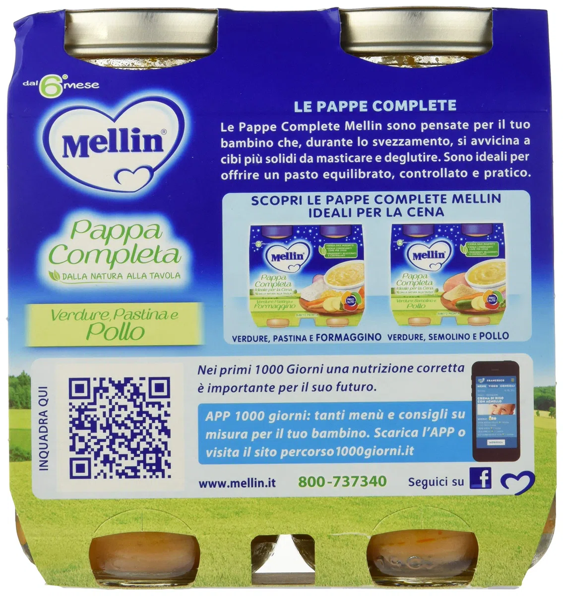 Mellin Baby Cena, Pappa Completa con Verdure, Semolino e Pollo, Alimento per l’Infanzia, Pronta all’Uso, Nutriente e Bilanciata, Ideale per Svezzamento - Confezione da 12x250 gr