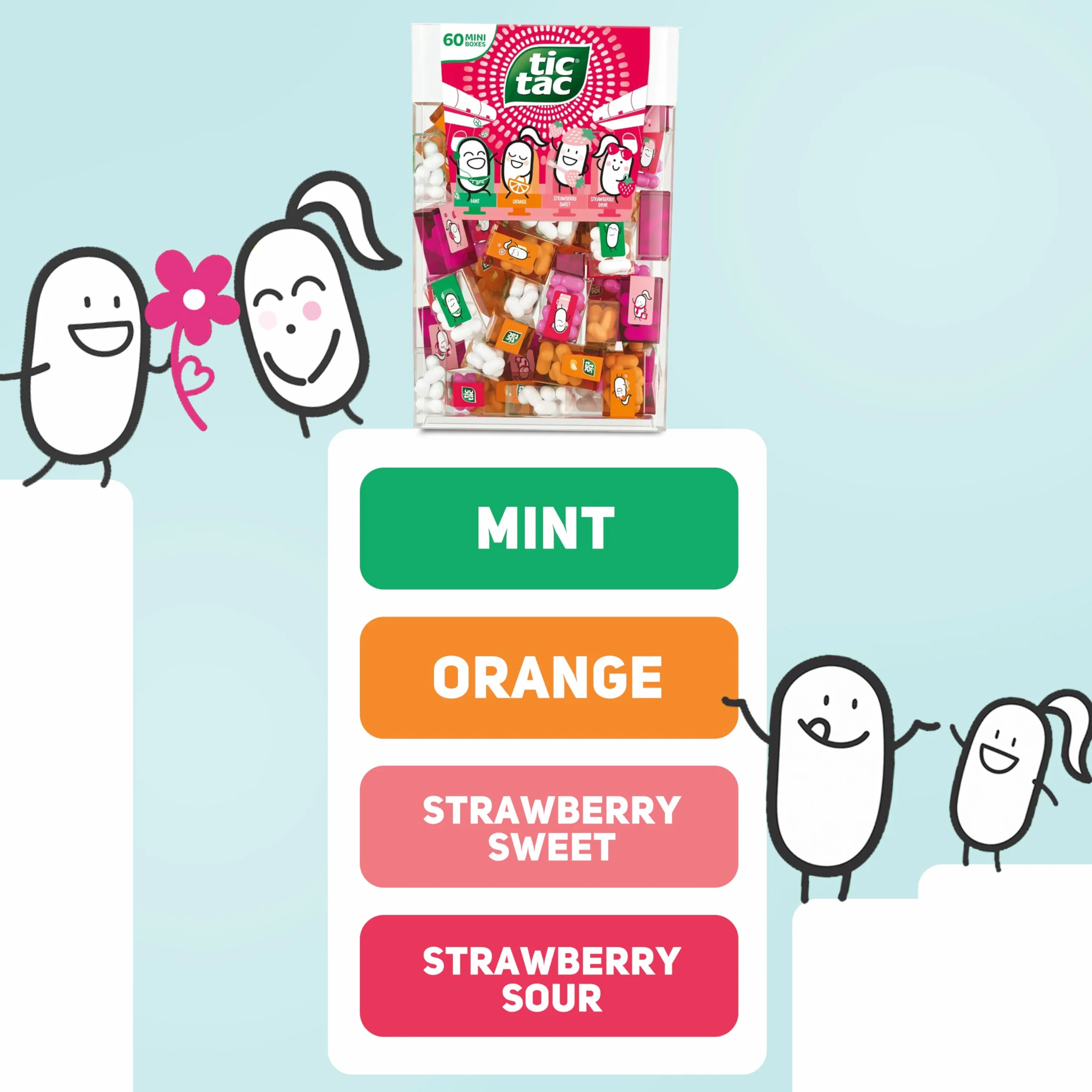 Tic Tac Strawberry Mix Confezione Doppia – 60 Mini Box per Set (4 Gusti) + Gioco Tris – 120 Mini Caramelle per Feste Bambini, Bomboniere, Compleanni e Sorprese Dolci