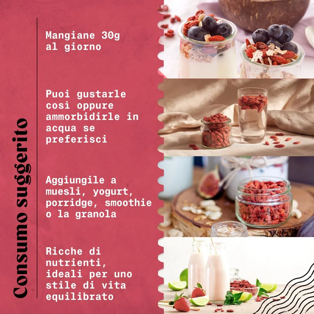 NaturaleBio Bacche di Goji 950 g. Frutta secca tradizionale cinese. Vegano, ricco di fibre. Snack biologico, non OGM e senza glutine.
