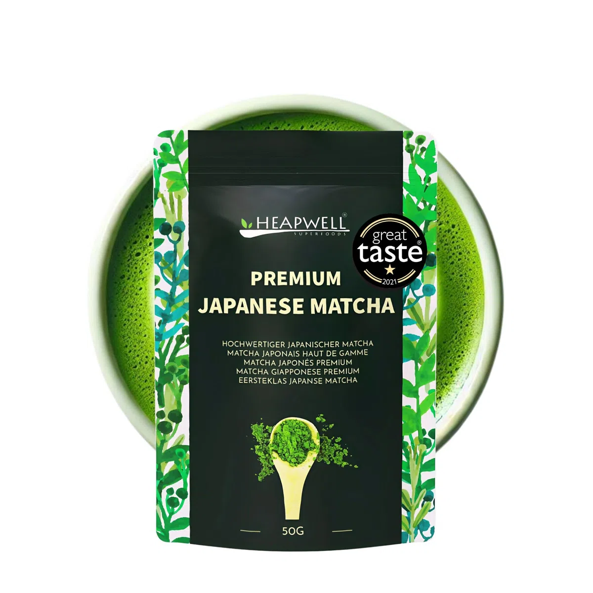 Matcha Giapponese Premium da Kagoshima - Tè Verde in Polvere 50g - Per Lattes, Frullati e Torte - Vincitore del Premio "Great Taste" - Heapwell Superfoods