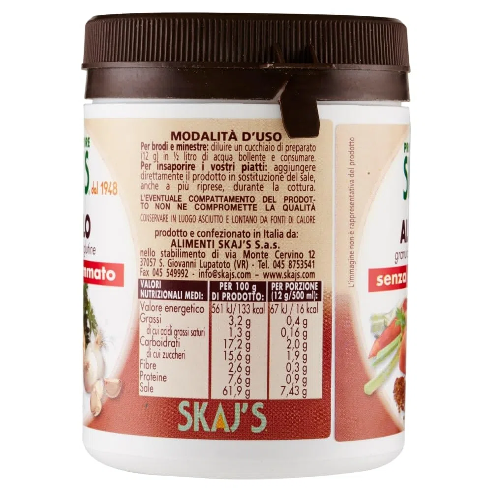Preparato granulare per brodo e condimento gusto pollo, senza glutine, senza glutammato, senza conservanti, pochi grassi 150 g. 6 Pz