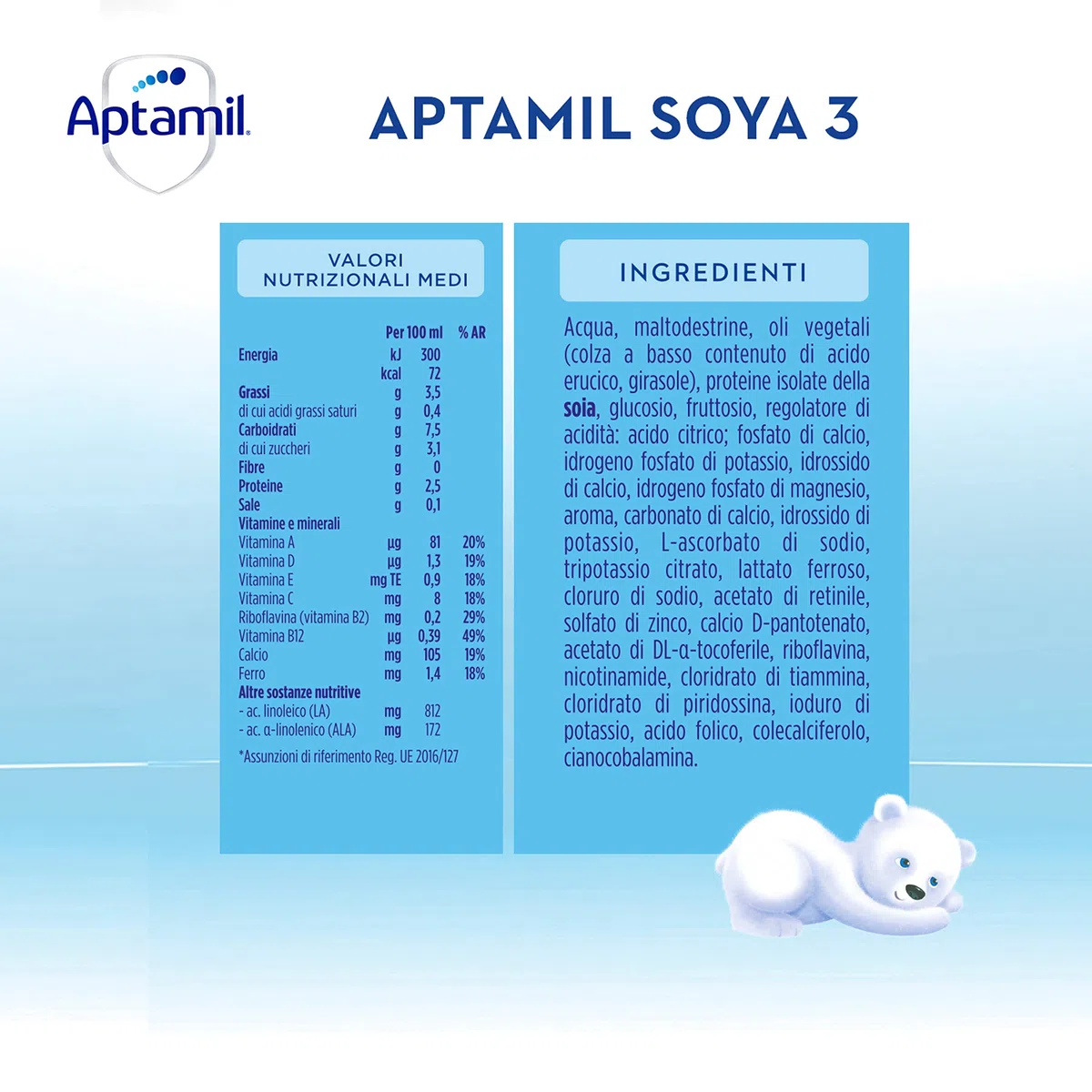 APTAMIL - Soya 3 - Alimento Liquido Senza Lattosio, Completamente Vegetale per Bambini dall'anno di età a Base di Proteine isolate di Soia - Formato da 6 litri (12 bottiglie da 500 ml)