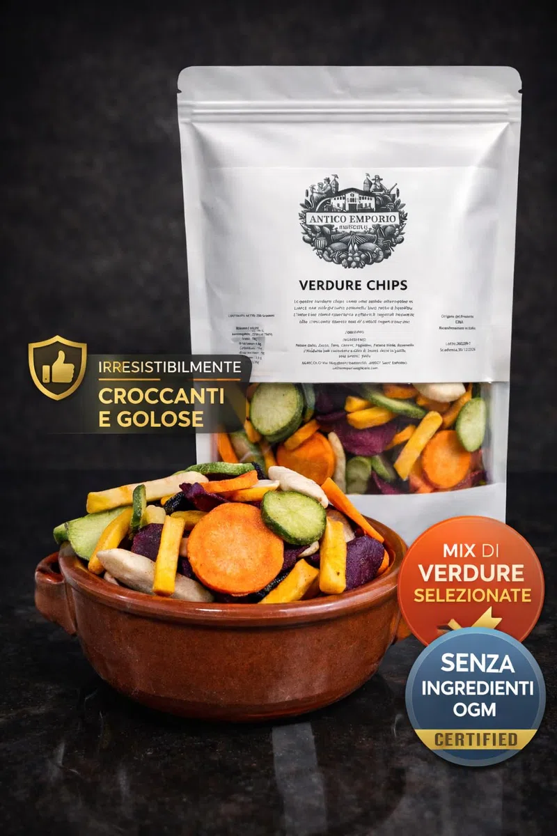 Chips di Verdure essiccate, croccanti - 500 Grammi - in Sacchetto in kraft Richiudibile - Snack Sfizioso e Salutare, Composto da 8 Verdure