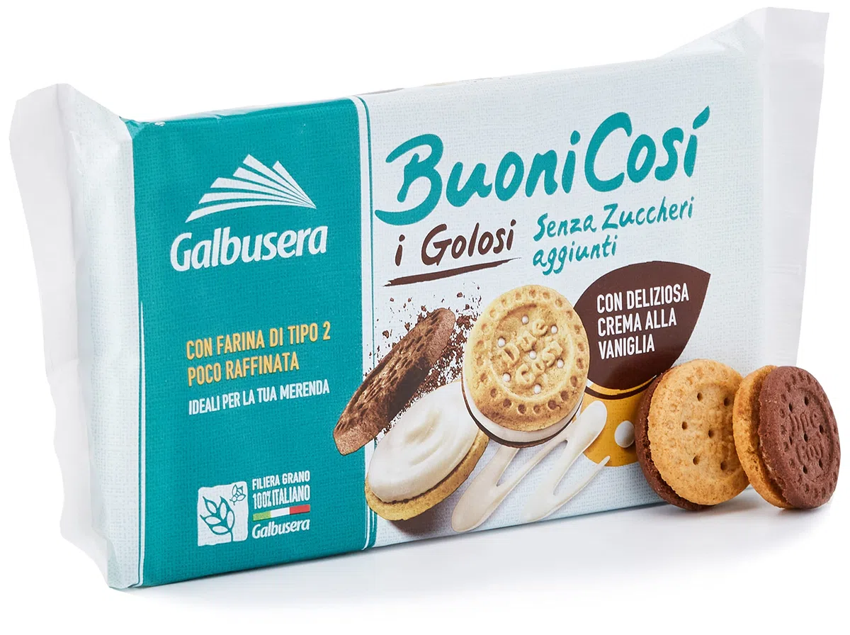 Galbusera BuoniCosì Biscotto Farcito senza Zuccheri Aggiunti con Farina di Tipo 2 - Pacco da 10 x 160 g