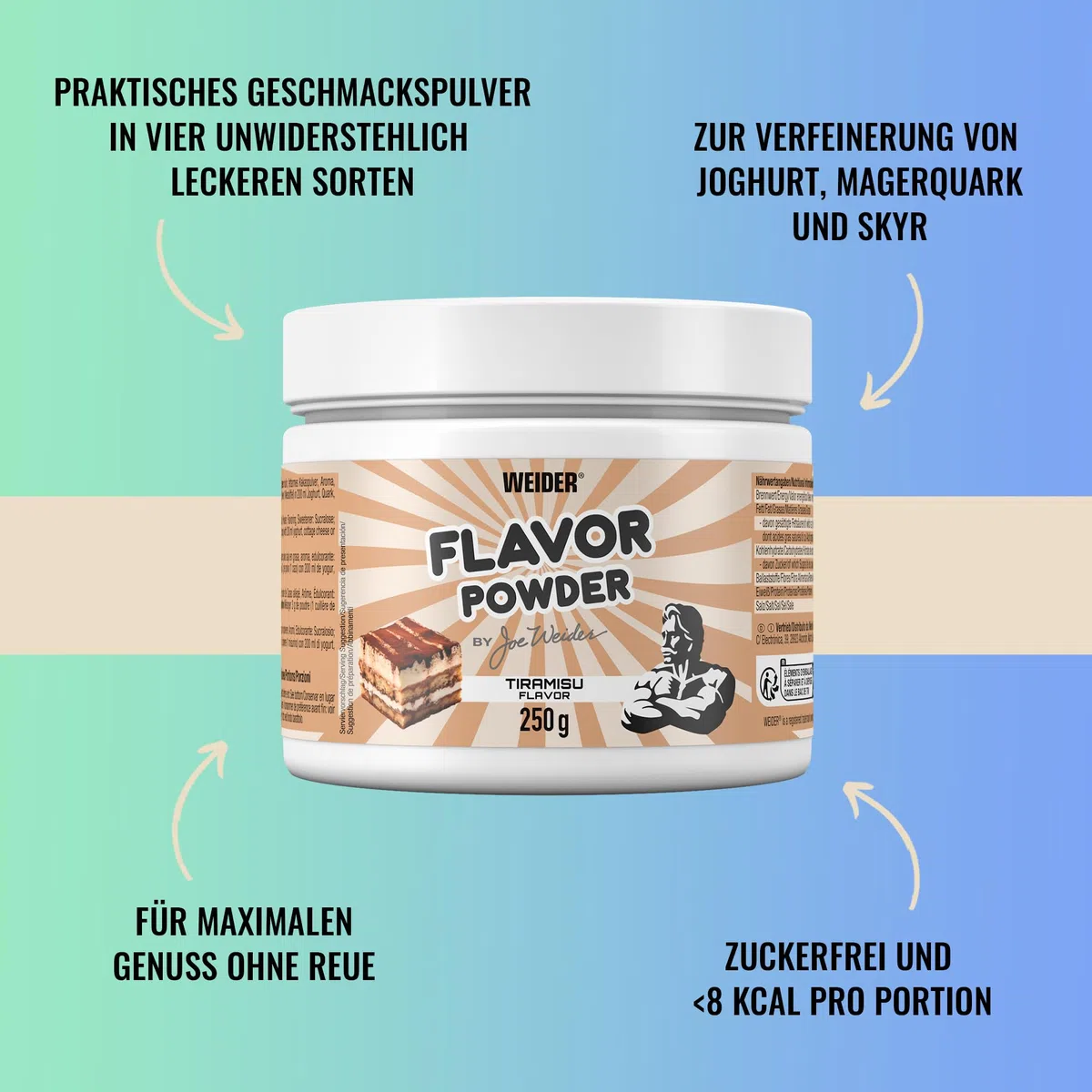 WEIDER Aroma in polvere Aroma in polvere senza zucchero per aromatizzare e dolcificare quark, yogurt o proteine ​​in polvere, adatto anche per cuocere al forno, Tiramisù, 250g