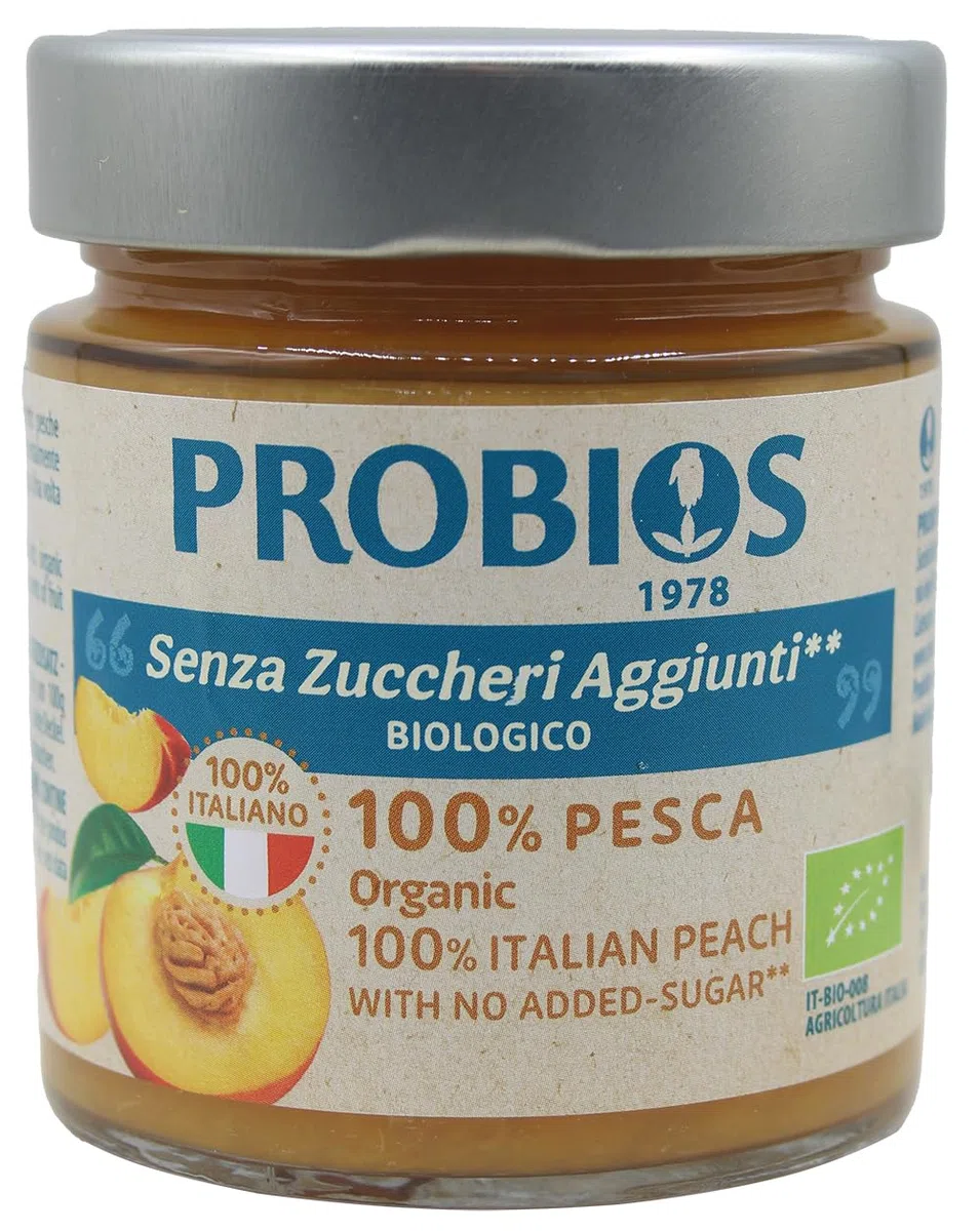 Probios Composta di Pesca Italiana Bio - Senza Glutine e Composta di Frutta Senza Zucchero - Dolcezza e Sapore Naturali - Confezione da 6 x 215 g