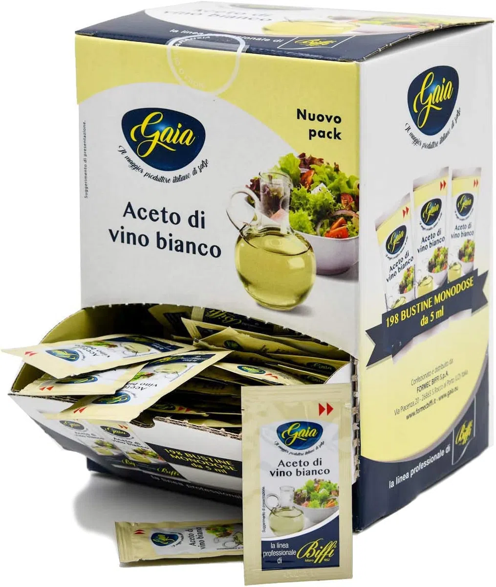 Gaia - New Linea Professionale Biffi - Aceto di Vino Bianco - 198 Bustine Monodose da 5 ml - Ristorazione, Catering, Maxi Formato, Condimenti
