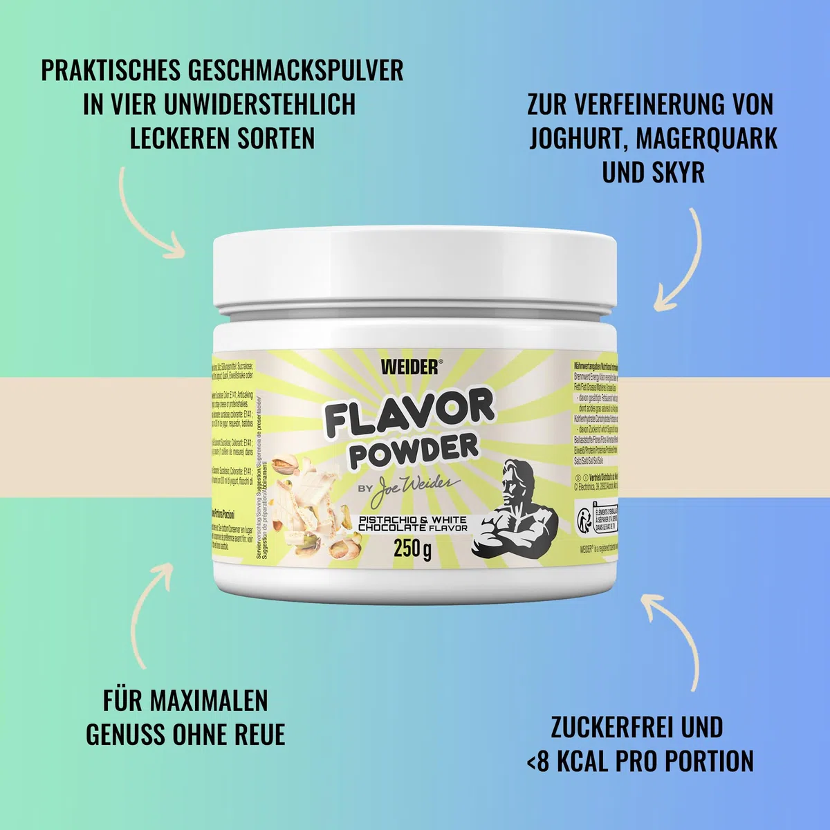 WEIDER Aroma in polvere Aroma in polvere senza zucchero per aromatizzare e dolcificare quark, yogurt o proteine ​​in polvere, adatto anche per cuocere al forno, pistacchio, 250g