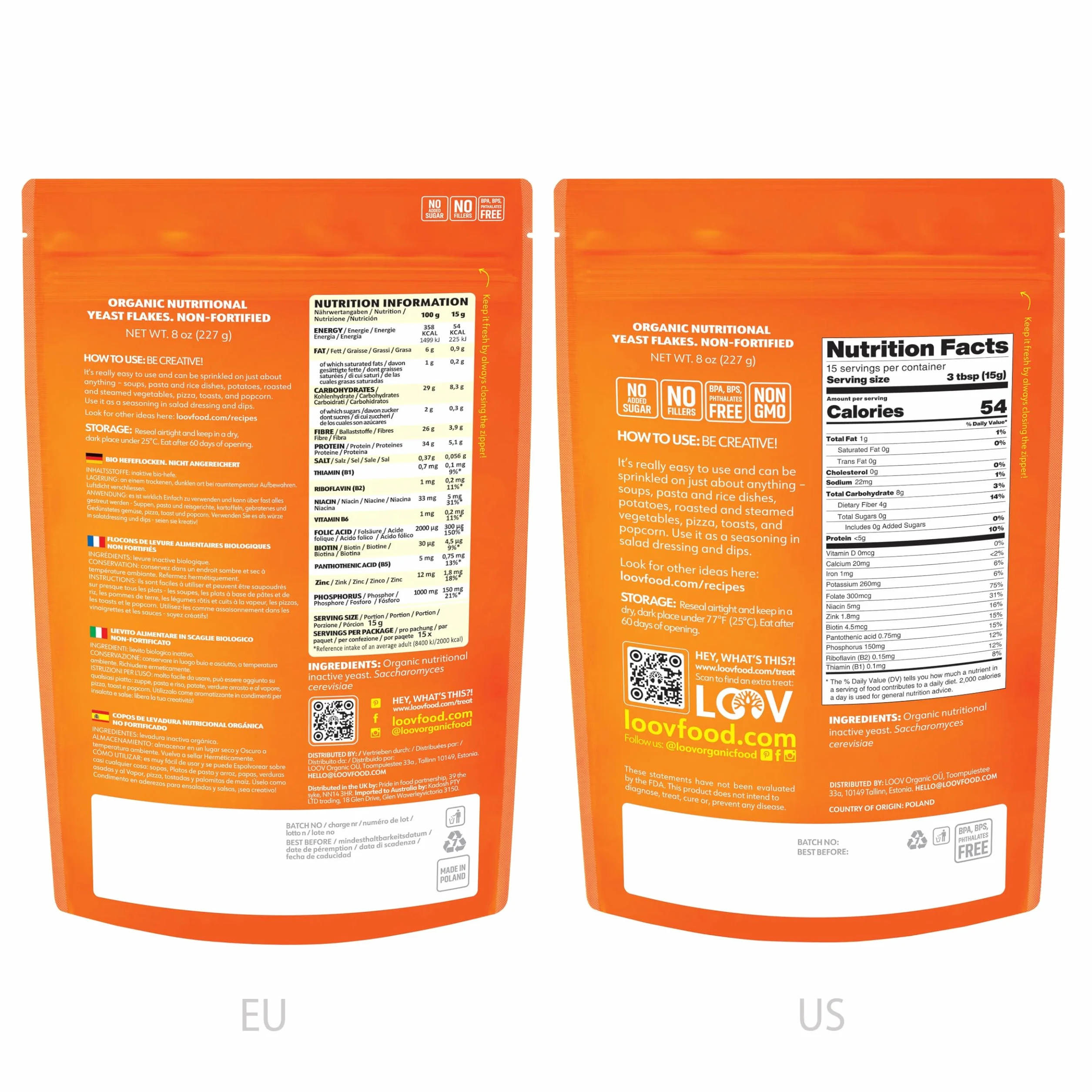 LOOV Lievito Alimentare in Scaglie Biologico Non-Fortificato, Nooch, Tostato, Vegano, Non-OGM, Fonte di Vitamine B, 227 g, Senza Vitamine o Zuccheri Aggiunti, Confezione Risigillabile
