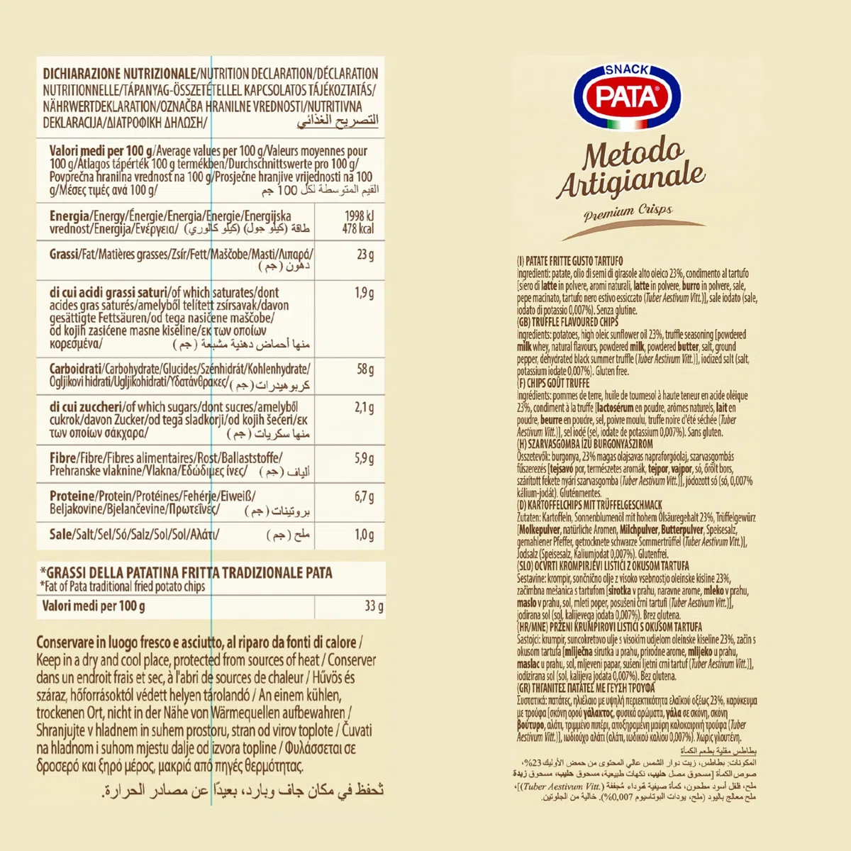 PATA | Patatine Gusto Tartufo Metodo Artigianale, Senza Glutine, Con Olio di Semi di Girasole Alto Oleico, con Aromi Naturali, 10x100g