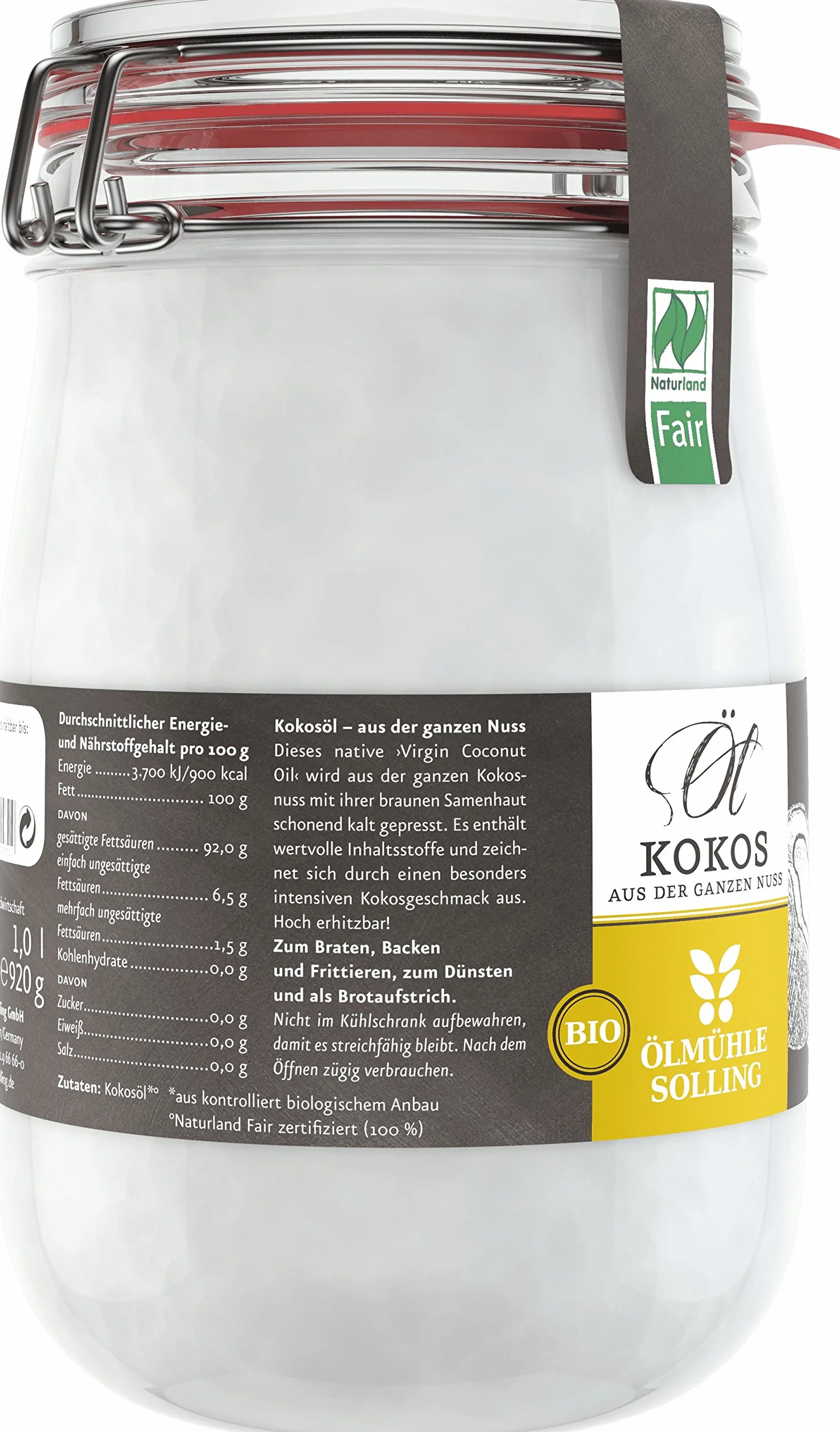 Ölmühle Solling Bio & Naturland - Olio di cocco Fair in barattolo da 1000 ml