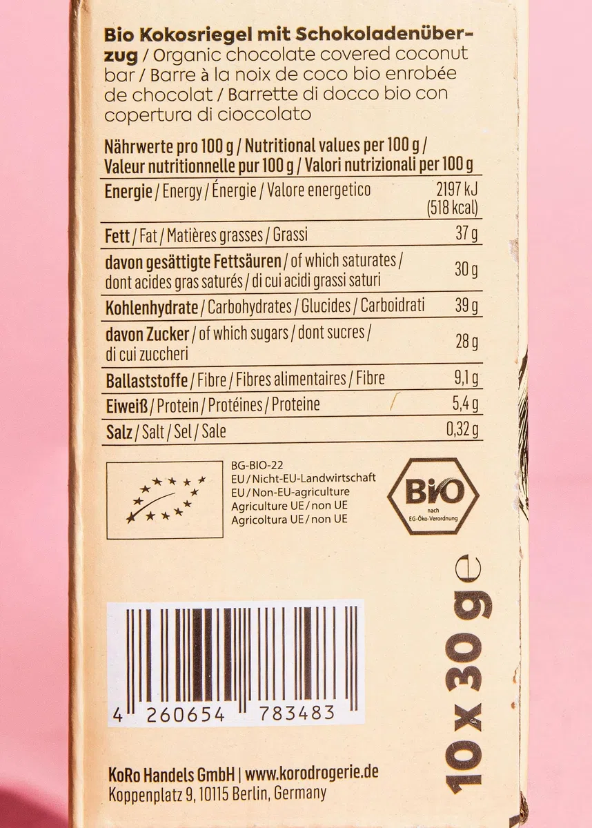 KoRo - Barrette al cocco e cioccolato bio | 10 x 30 g