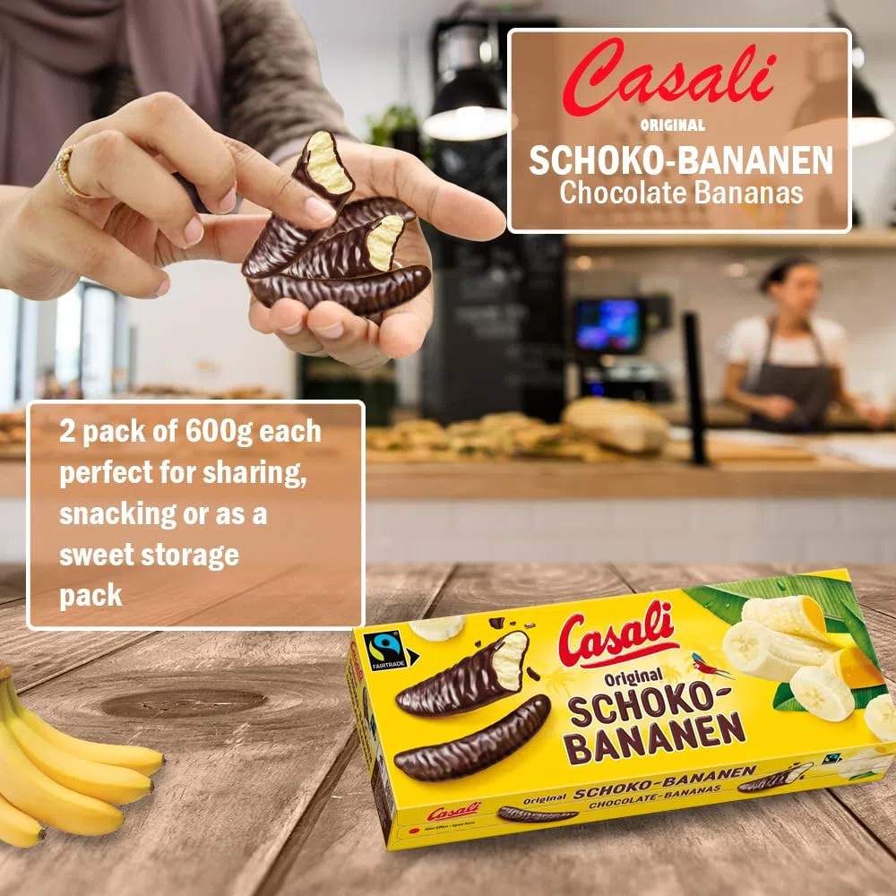 Casali Schoko Bananen - Irresistibili Dolcetti Alla Banana Ricoperti Di Cioccolato - 48 Pezzi, 600g x 6