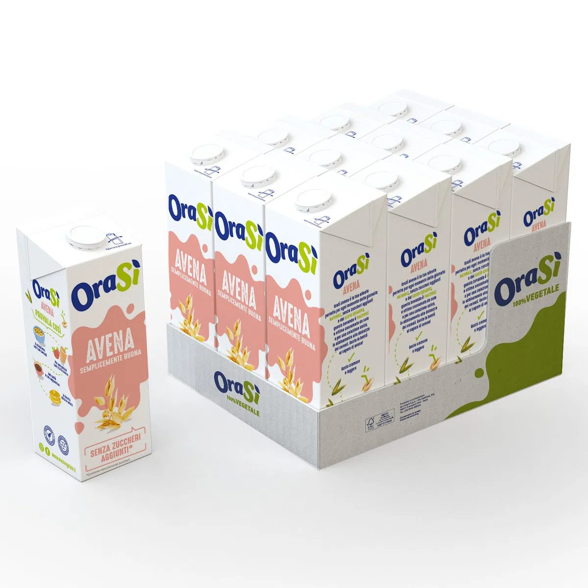 OraSì Bevanda Di Avena 1 Litro 12 Unità Alternativa vegetale al Latte a base di Avena Cremoso Senza Zuccheri Aggiunti, Fonte Di Calcio E Vitamine Ideale Per Dieta Vegana Colazioni E Ricette