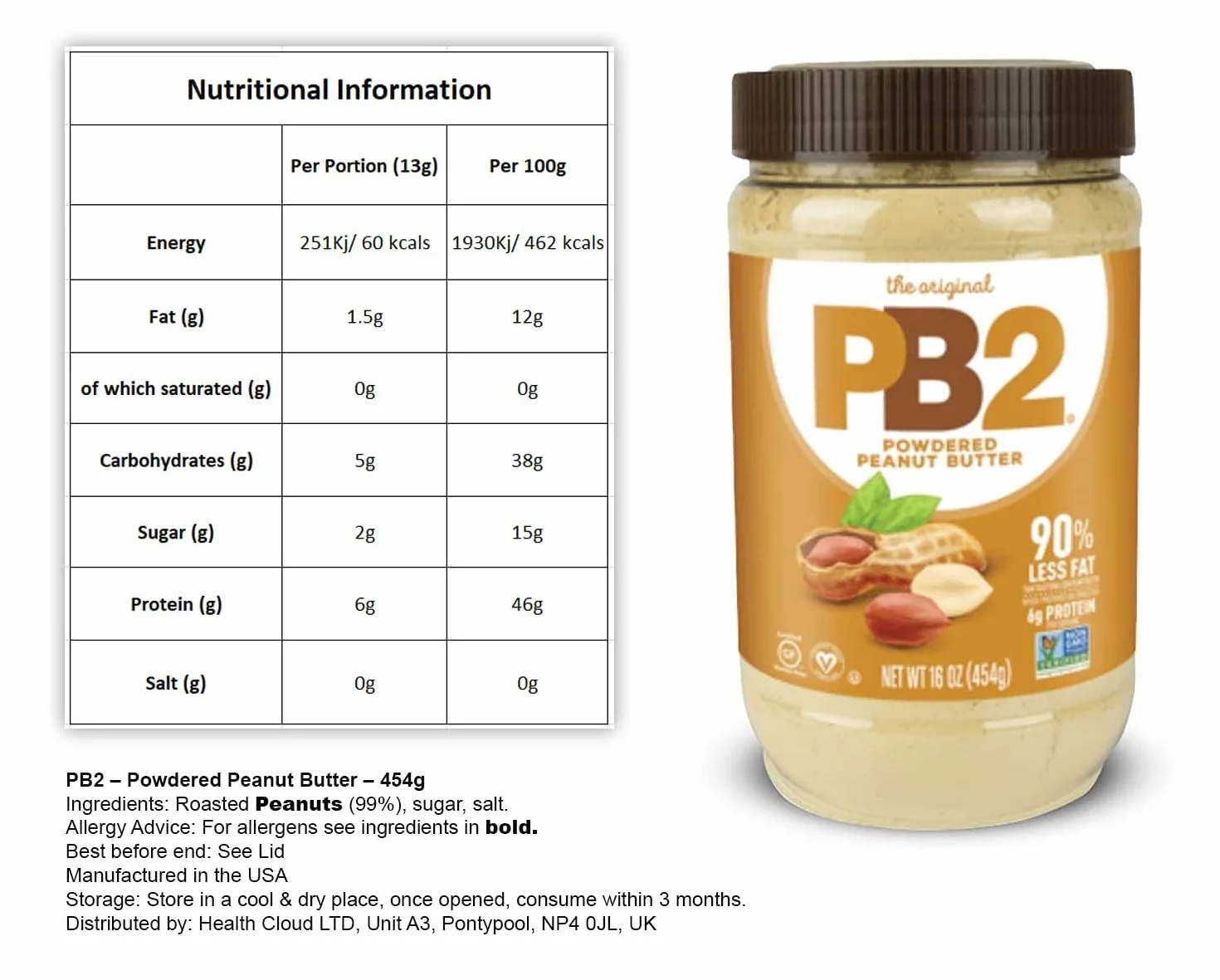 PB2 Bell Plantation Powdered Peanut Butter Natural 1 6oz / 453 g