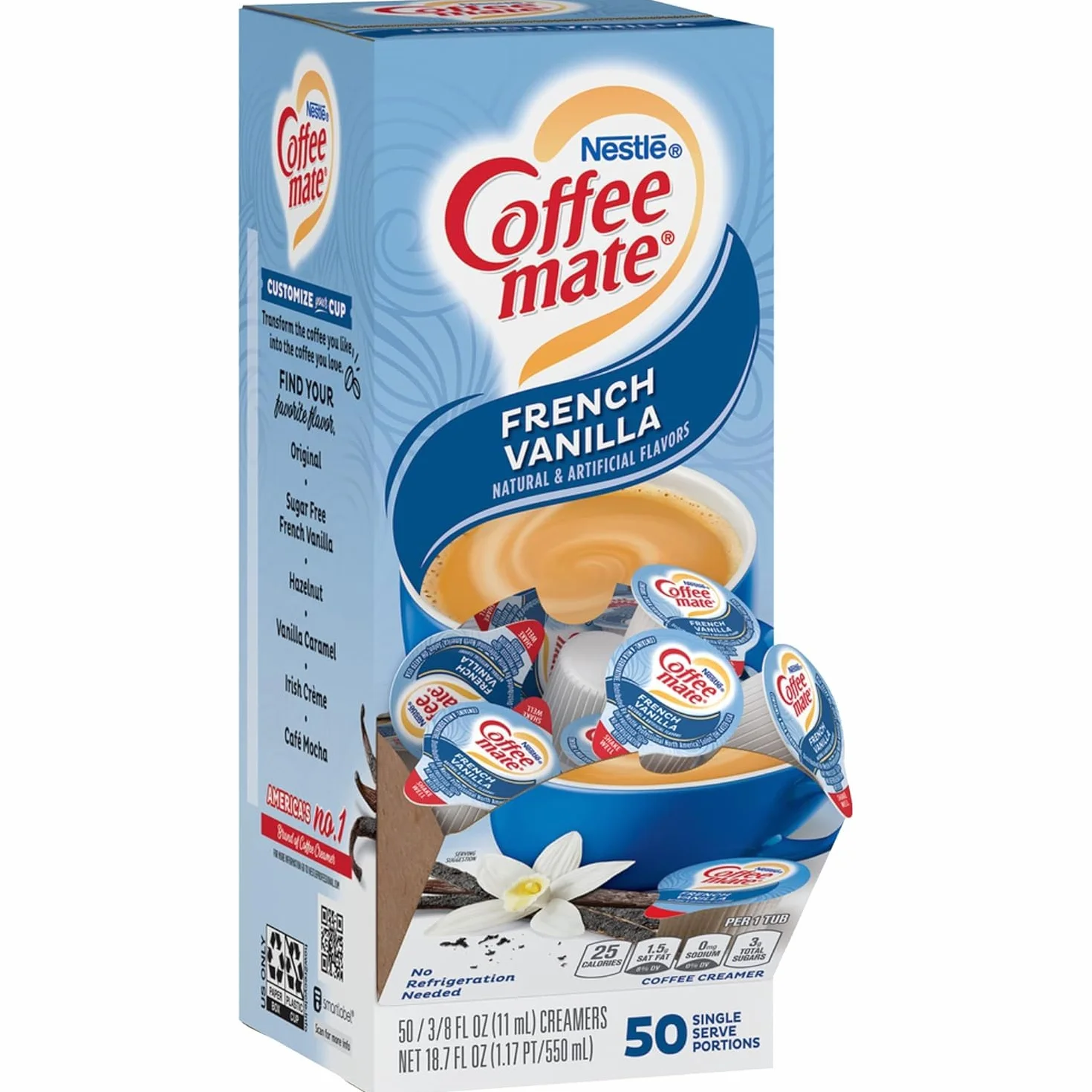 Nestle Coffee mate Liquid Coffee Creamer Singles, French Vanilla, scatola da 50 ct (confezione da 2) con paletta World Food Shop