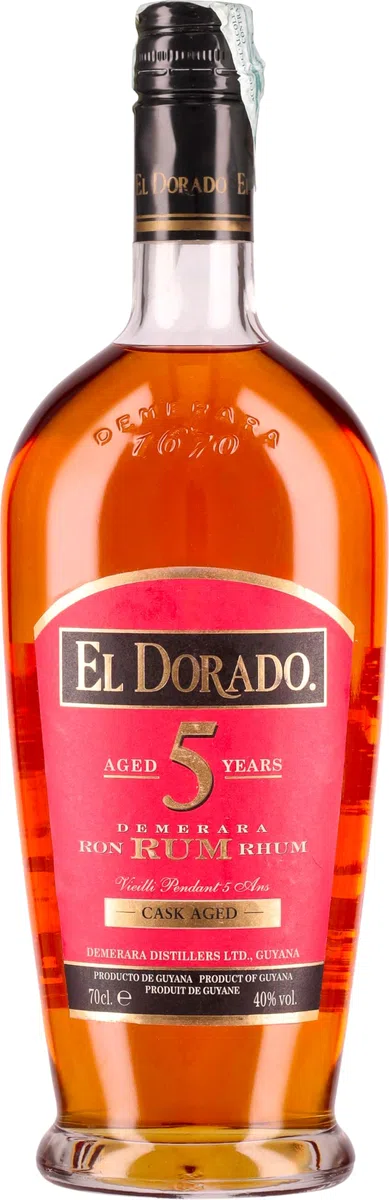 El Dorado, Rum 5 Years Old, 700 ml, Aroma di Caramello e Albicocche, Note Speziate di Caramello, Cioccolato Fondente e Zenzero, Invecchiato 5 anni in Guyana in Botti exBourbon, Idea Regalo, 40% Vol.