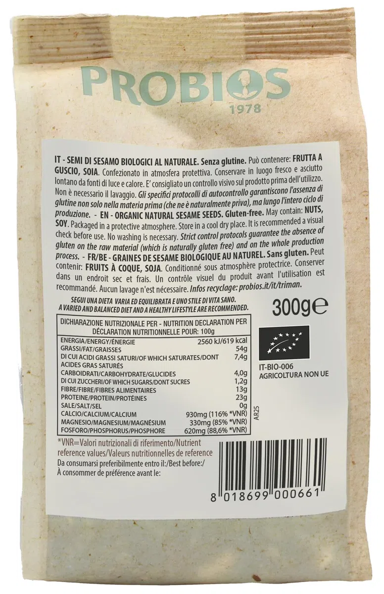 Probios Semi di sesamo biologici - Ricchi di fibre e proteine ​​vegetali - senza glutine semi sesamo - Confezione da 6 (6 x 300 g)