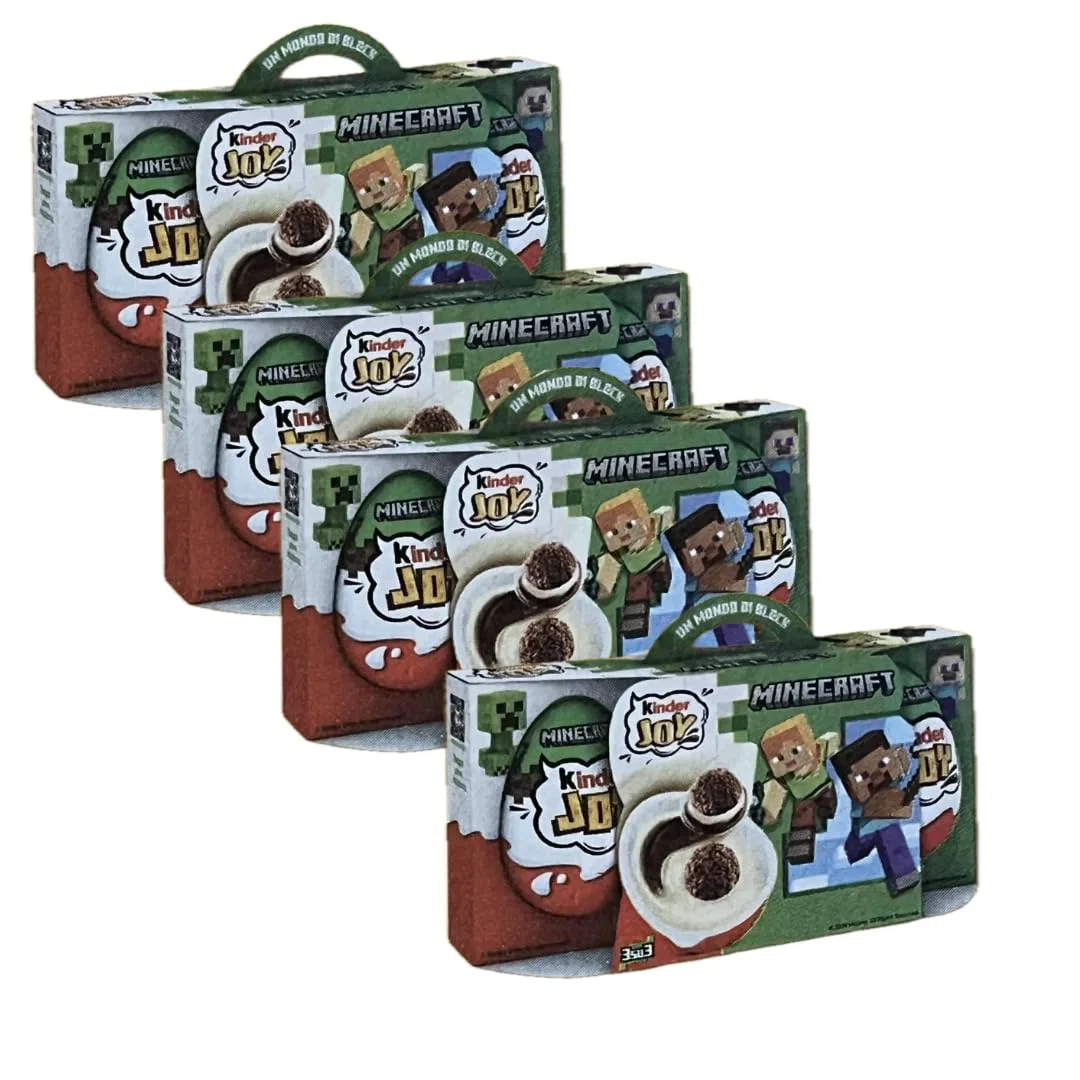 4X Confezione per Kinder Joy, Edizione Speciale Minecraft, Set 4 Confezioni da 3 Uova con Sorpresa, Edizione Speciale, 60 gr