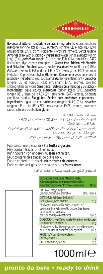 Latte di mandorla al Pistacchio Condorelli - 6 brik da 1l
