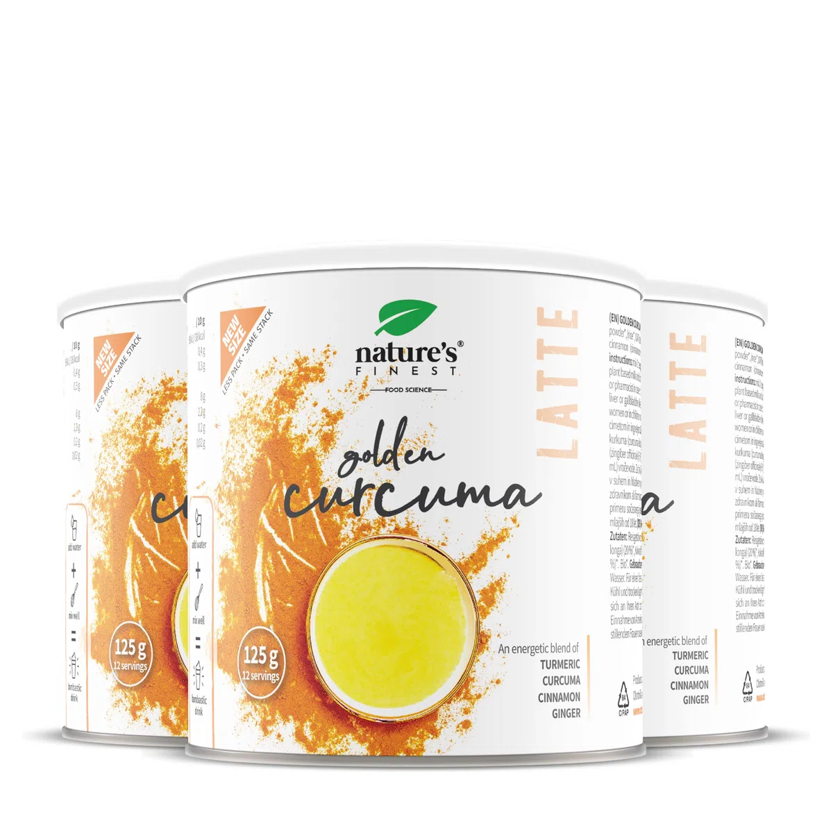 Nature's Finest Golden Curcuma Latte 125 g (Confezione da 3) | Miscela Istantanea per Bevanda al Latte - Pronta in un Minuto - Biologico - Vegano - Senza Lattosio