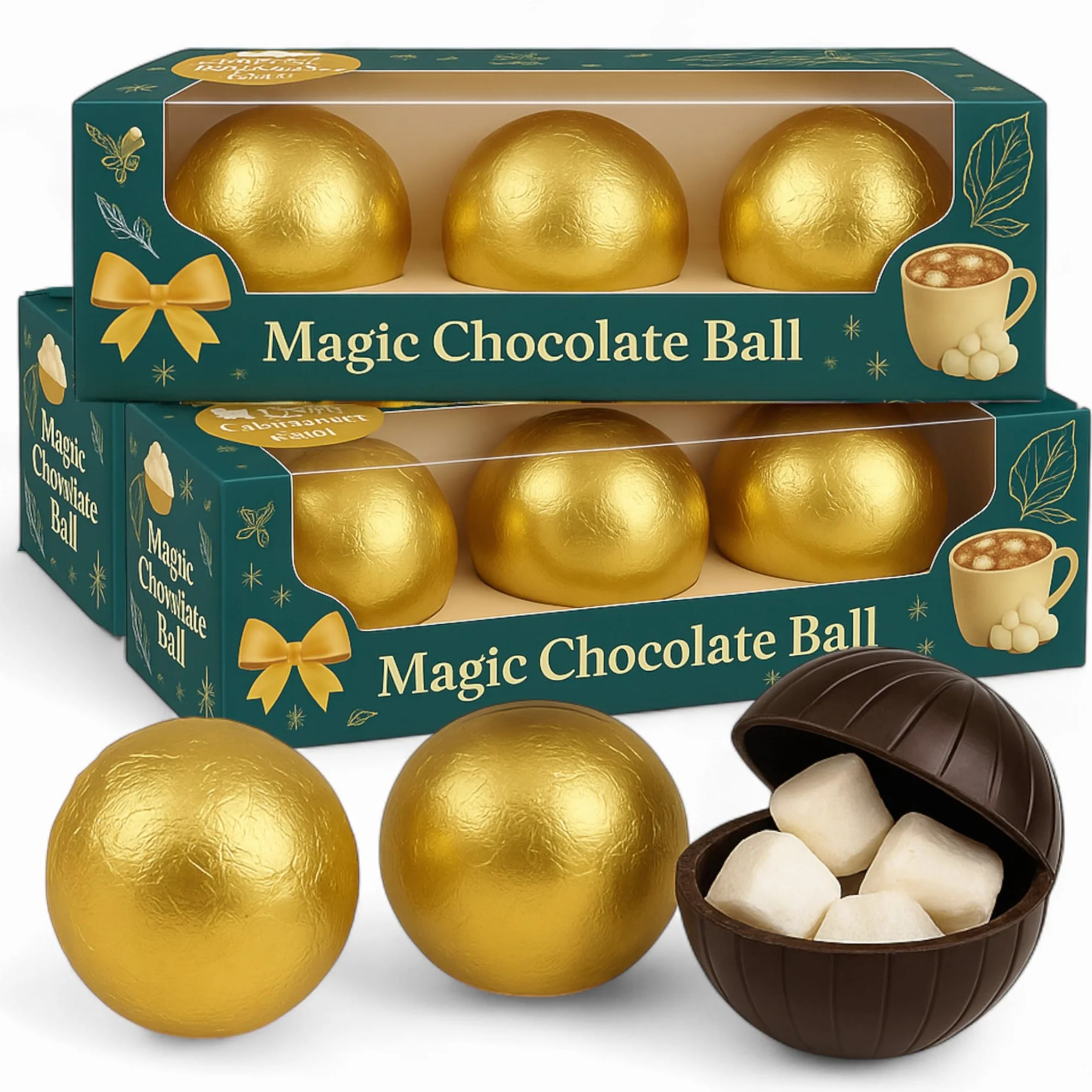 Set di palline di cioccolato con mini marshmallow riempite per cioccolatini caldi Magic Dark Chocolate ball come palla di cioccolato (3 scatole – 9 palline totali)
