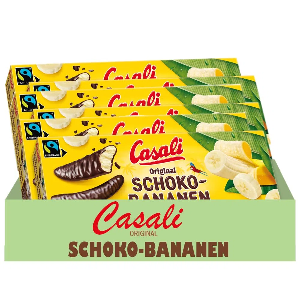 Casali Schoko Bananen - Irresistibili Dolcetti Alla Banana Ricoperti Di Cioccolato - 48 Pezzi, 600g x 6
