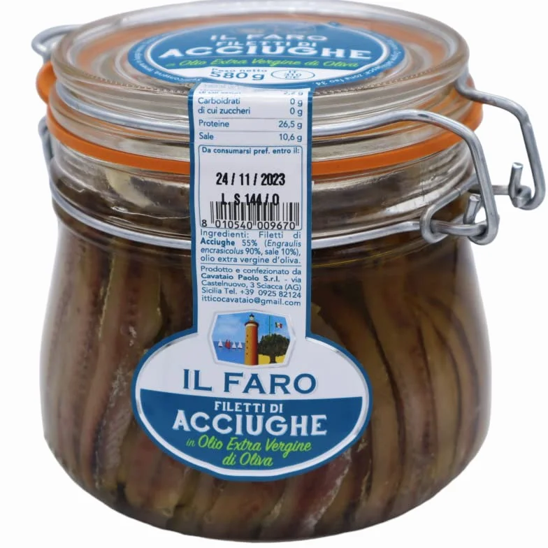 Filetti di pregiate Acciughe Siciliane, in Olio Evo 580 g