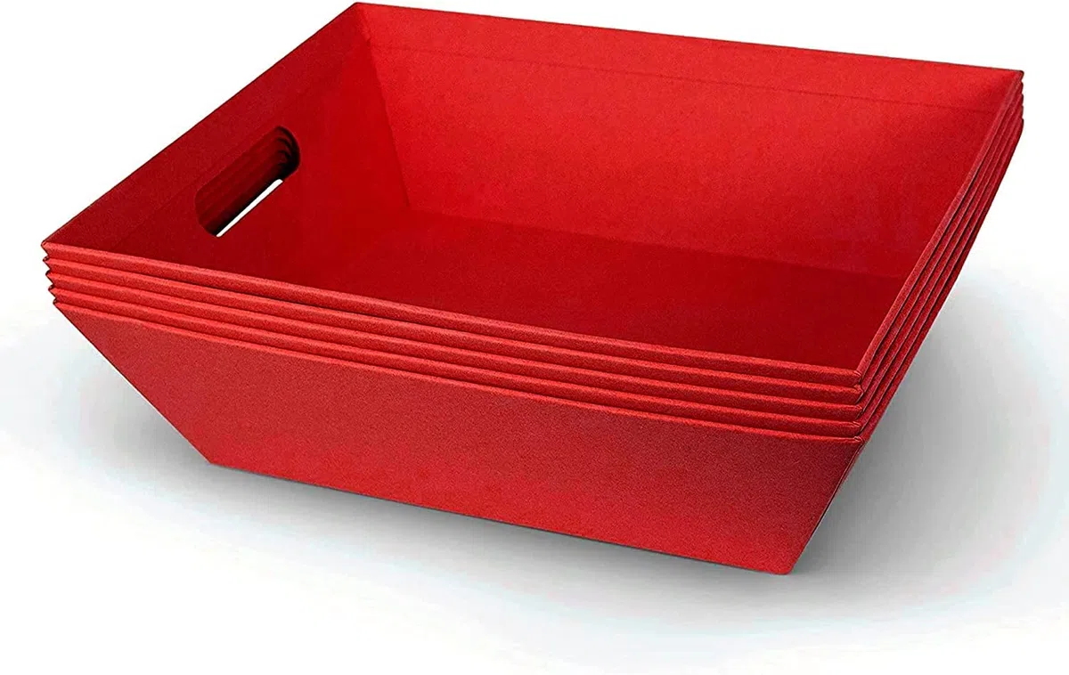 LATERN 6 Pezzi Grandi Cesti Regalo Vuoti, 25CM x 20CM x 11CM Cestini Regali Rossi Cesto di Vino Cestino per L'Organizzazione di Snack Con Maniglie per Matrimonio Compleanno Natale San Valentino Festa