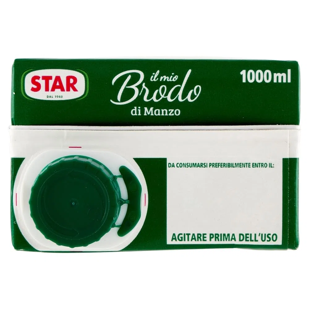 STAR Il Mio Brodo di Manzo – 30% sale, 6 x 1 l, brodo liquido pronto, 100% naturale, senza conservanti, senza glutine + portachiavi Beni Culinari
