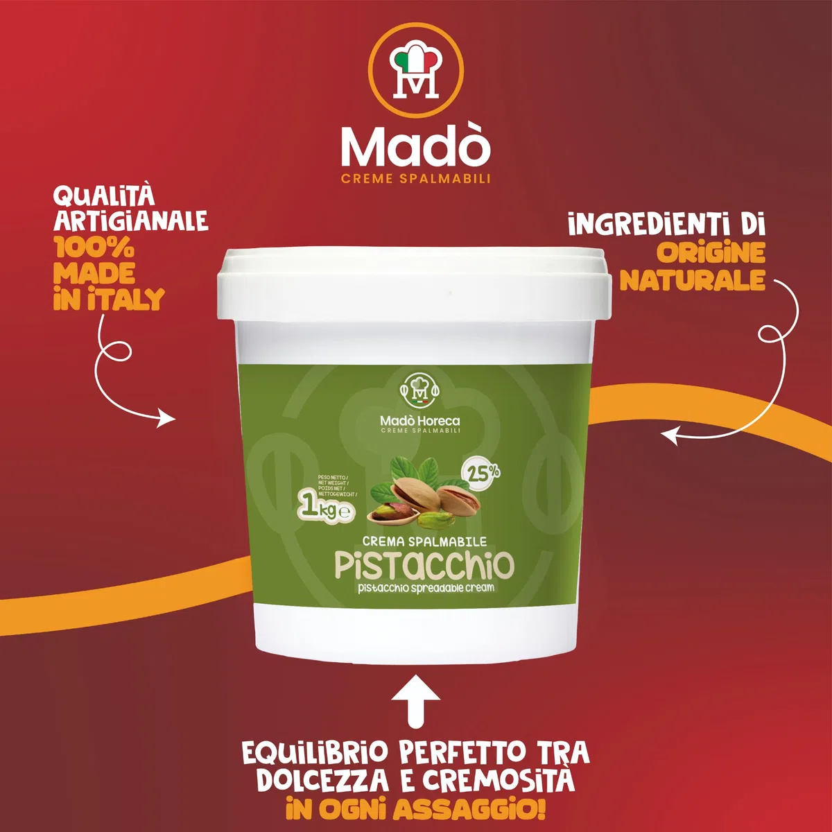 MADÒ Crema Spalmabile al Pistacchio Artigianale MADE IN ITALY - Creme Spalmabili per Panini, Dolci, Colazioni, Prodotti da Pasticceria (1kg)
