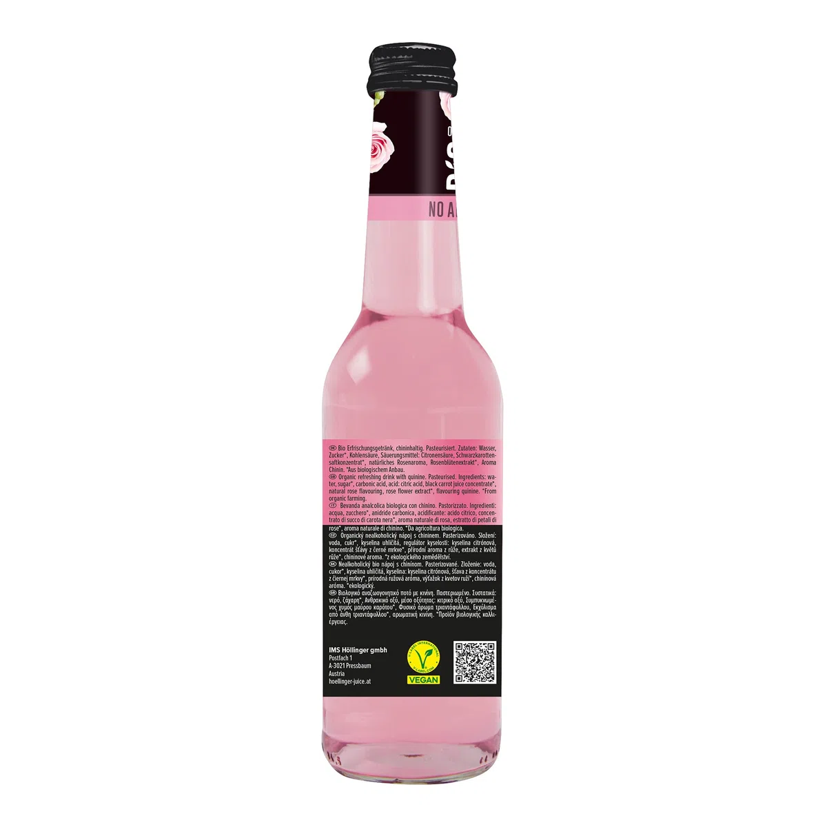 Höllinger Rose Tonic Bio, Bevanda Analcolica Frizzante, Bottiglia di Vetro, Confezione da 12 x 330ml, Fiori Spumeggianti