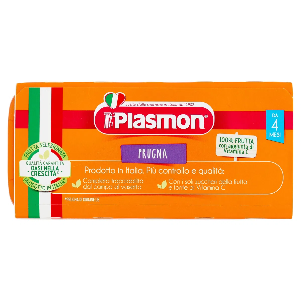 Plasmon Omogeneizzato La Frutta dei Bambini Prugna 4x100gr (6 Confezioni) con Frutta selezionata, 100% Frutta, con aggiunta di Vitamina C