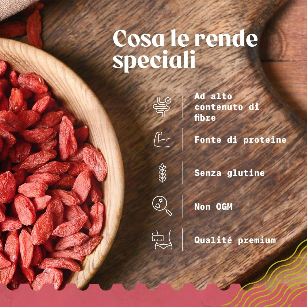 NaturaleBio Bacche di Goji 950 g. Frutta secca tradizionale cinese. Vegano, ricco di fibre. Snack biologico, non OGM e senza glutine.