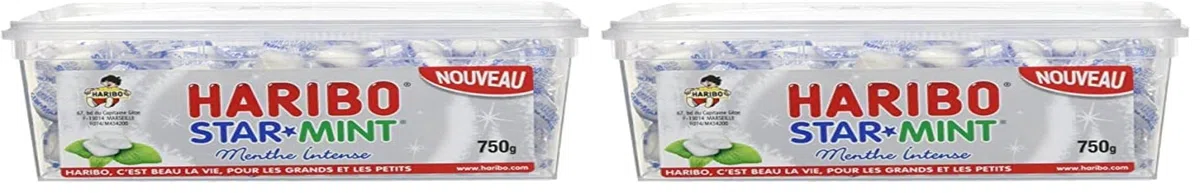 Haribo Starmint Menta, Caramelle Confettate, Vegetariane, Gusto Menta Forte, Ideali per Sensazioni di Freschezza, 750 gr (Confezione da 2)