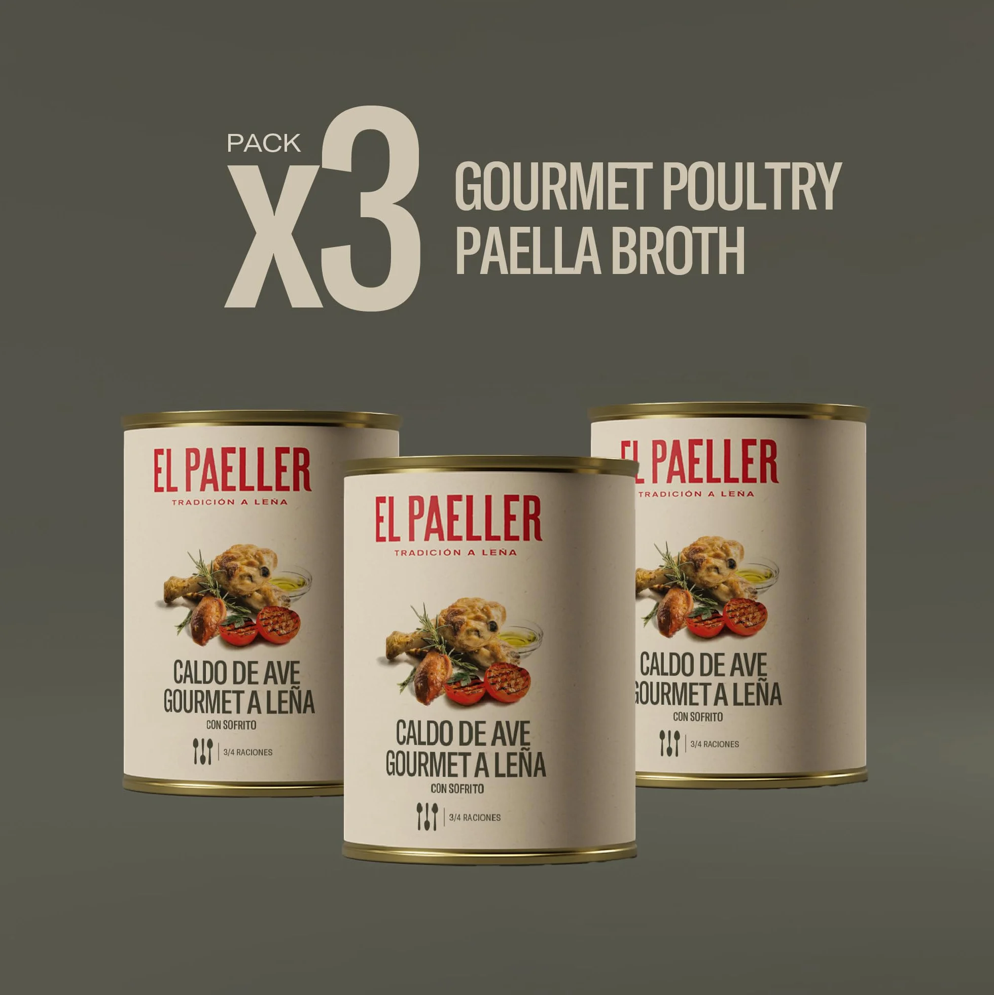 EL PAELLER - Brodo di Pollo | Cotto a Legna con Ingredienti 100% Naturali | Perfetto per Paellas, Risotti e Stufati | Confezione da 3 unità, 3 Litri | Senza Conservanti