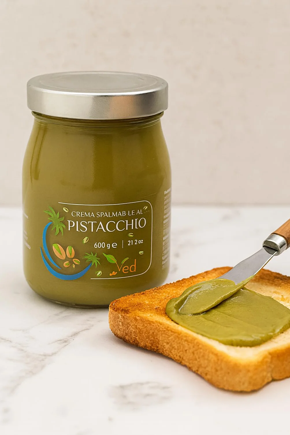 Burro di pistacchio premium VED – Prodotto in Italia | Etichetta pulita, ingredienti naturali | Vegano e senza glutine (600 g)