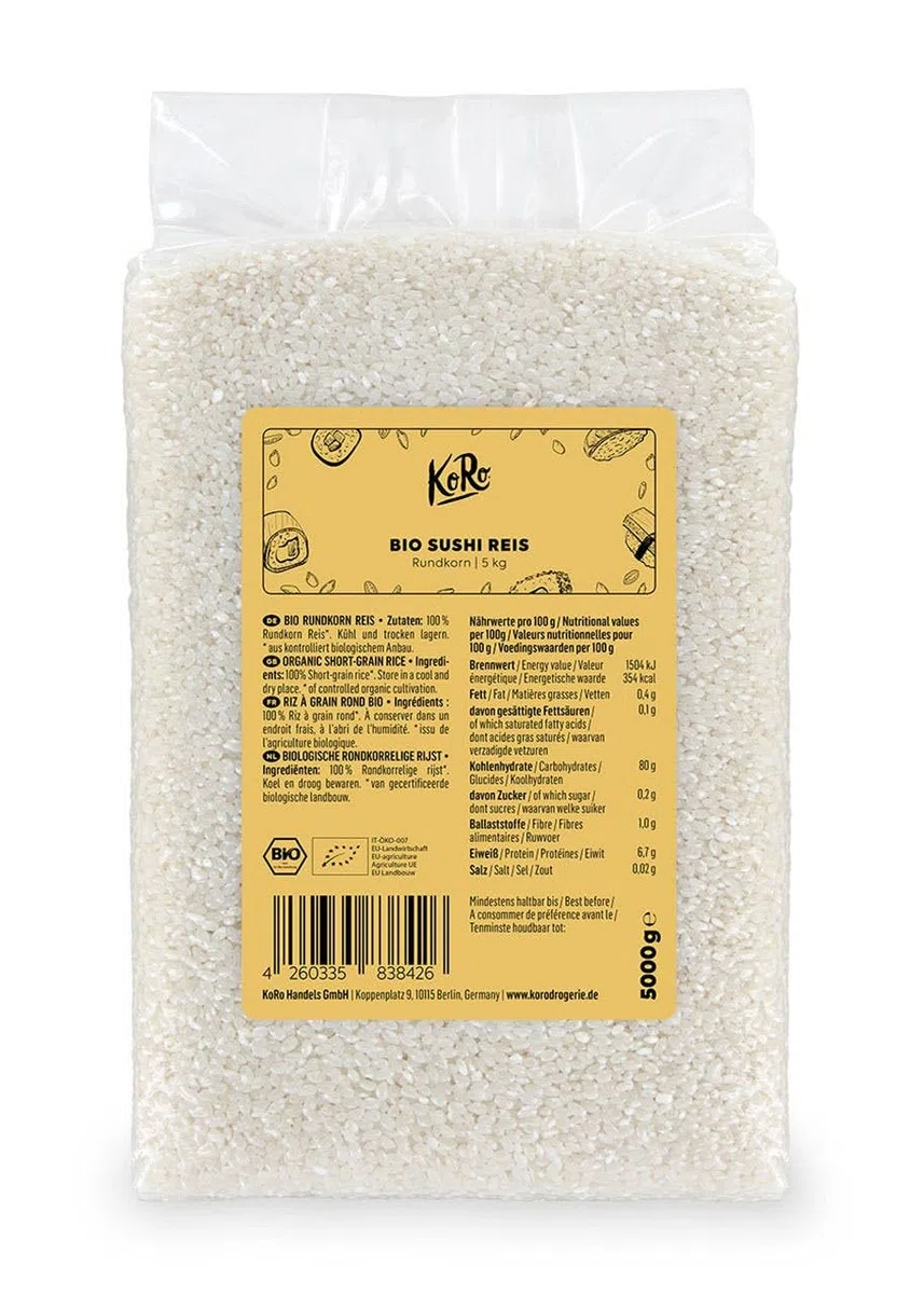 KoRo - Riso per sushi bio 5 kg - Confezione convenienza - Da agricoltura biologica e italiano - Ideale per sushi