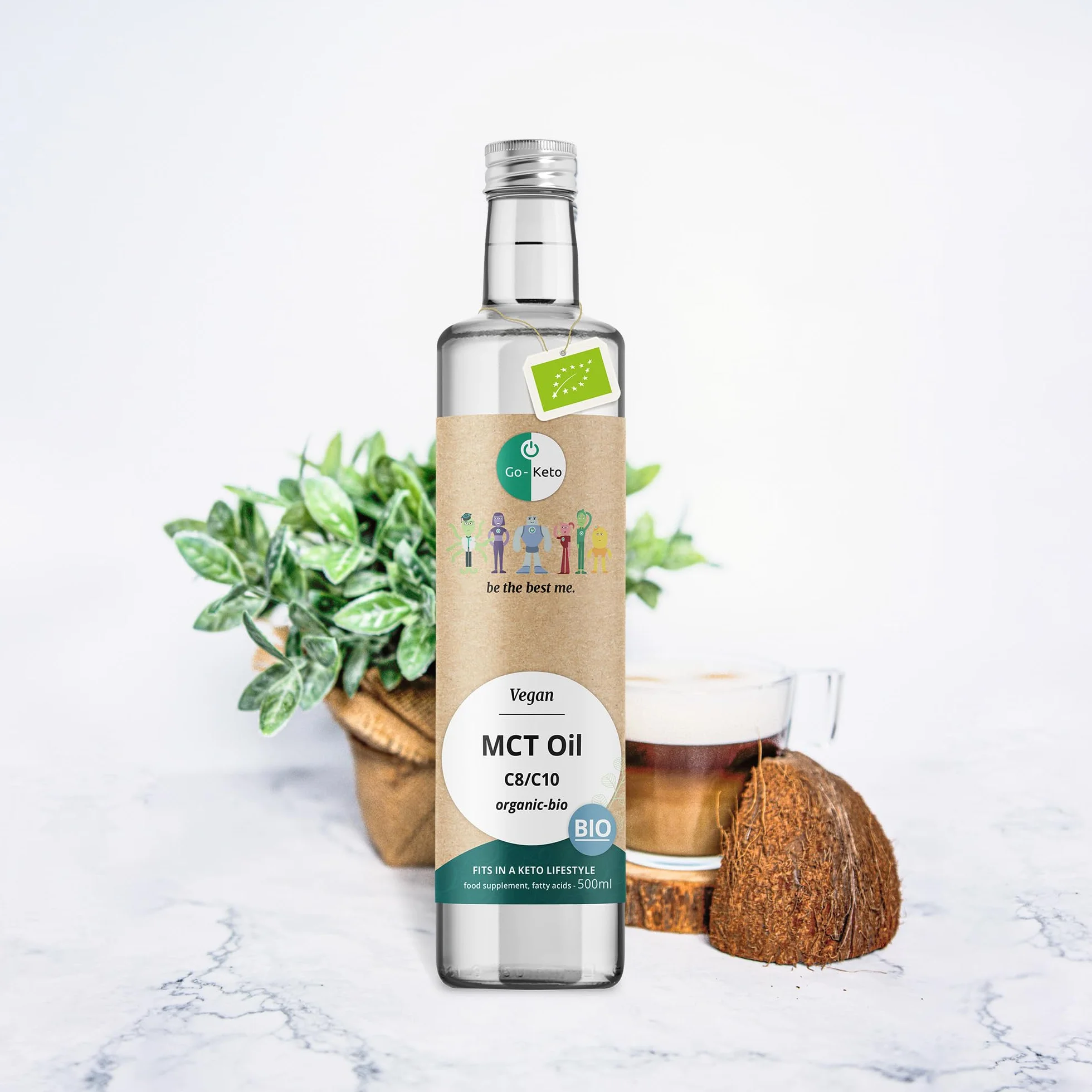 Go-Keto BIO MCT Oil, 500ml | Olio MCT C8/C10, 100% olio di cocco biologico, senza olio di palma | perfetto per dieta chetogenica | crema di caffè cheto per caffè o frullato cheto | Paleo, vegano