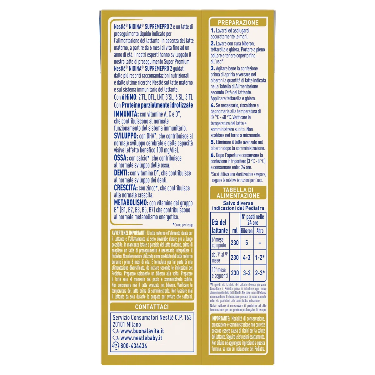 NIDINA SUPREMEpro 2 Latte di Proseguimento Liquido da 6 mesi, 12 Brick da 300ml (3,6L)