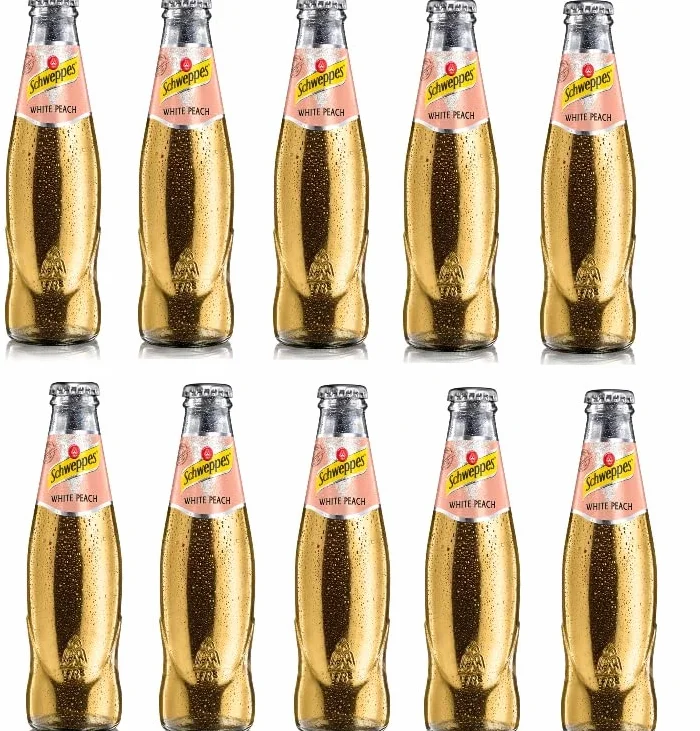Schweppes White Peach 10 x 200 ml bicchiere di vetro gassate con sapore di pesca bianca, con più cautela