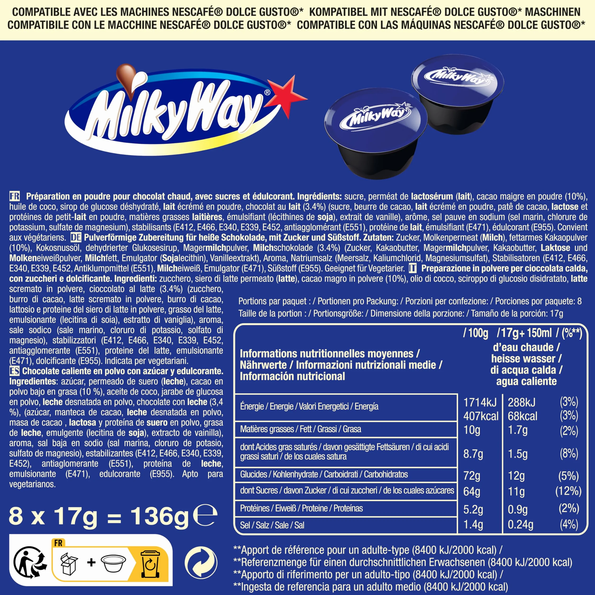 Dolce Gusto Mars, Twix, Milky Way Hot Chocolate Pods