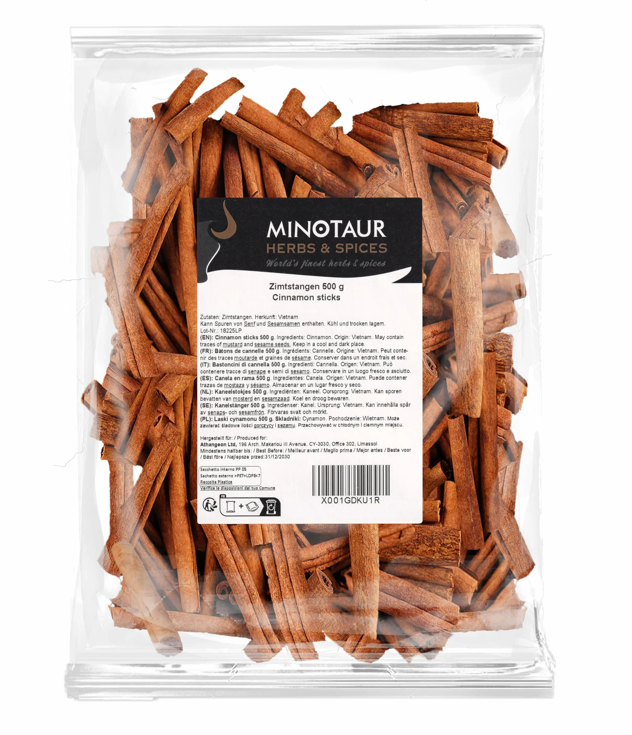 Minotaur Spices | Bastoncini di Cannella 2 x 500g (1 Kg) | Cannella in Stecche circa 160-170 pezzi | circa 8 cm