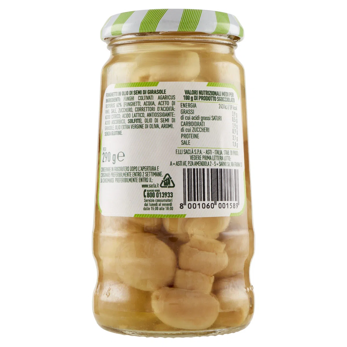 Saclà, Sottolì, Funghetti sottolio, Ideali per Aperitivo, Antipasto, Pizze, Insalate e per Arricchire i Tuoi Piatti, Vaso Vetro, 290g, Confezione da 12 pezzi