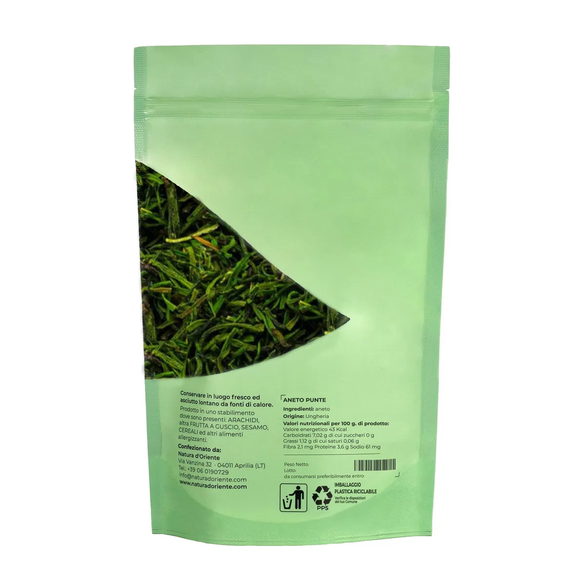 NATURA D'ORIENTE - Aneto Punte Essiccato 500g - Foglie di Aneto Naturali, Aromatiche e Profumate – Ideali per Pesce, Salse, Insalate e Cucina Nordica.